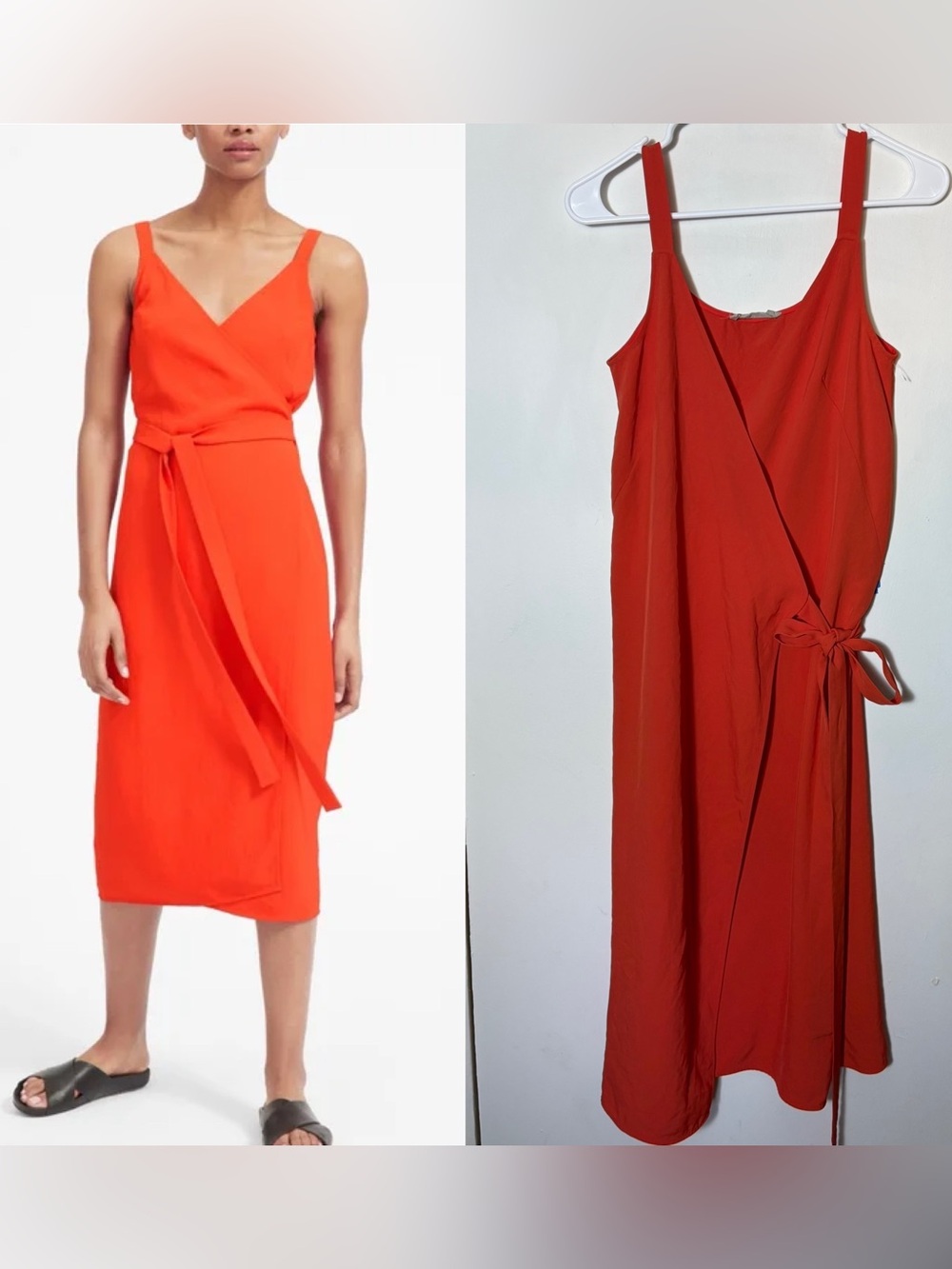 Everlane The Japanese GoWeave Tank Wrap Dress Red Orange Drapey Minimalist Sz 0